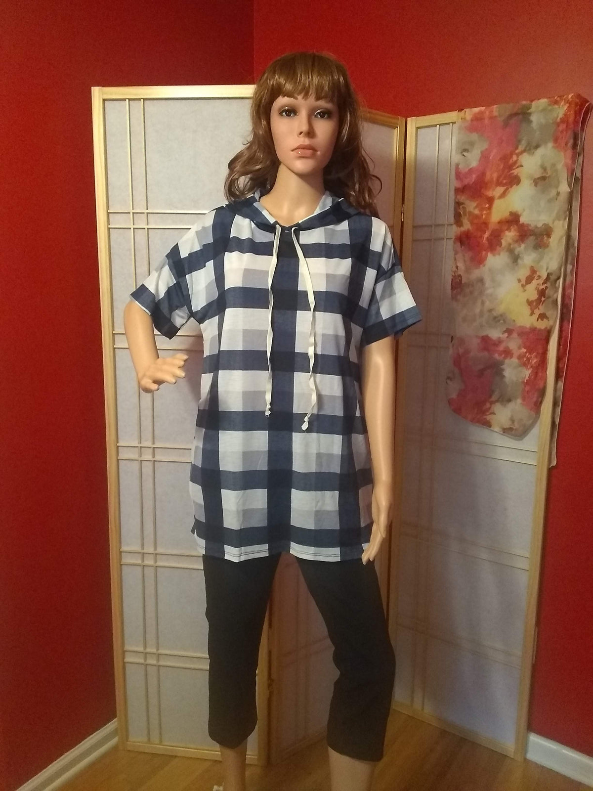 Checkered Hoodie Knit Top image 0
