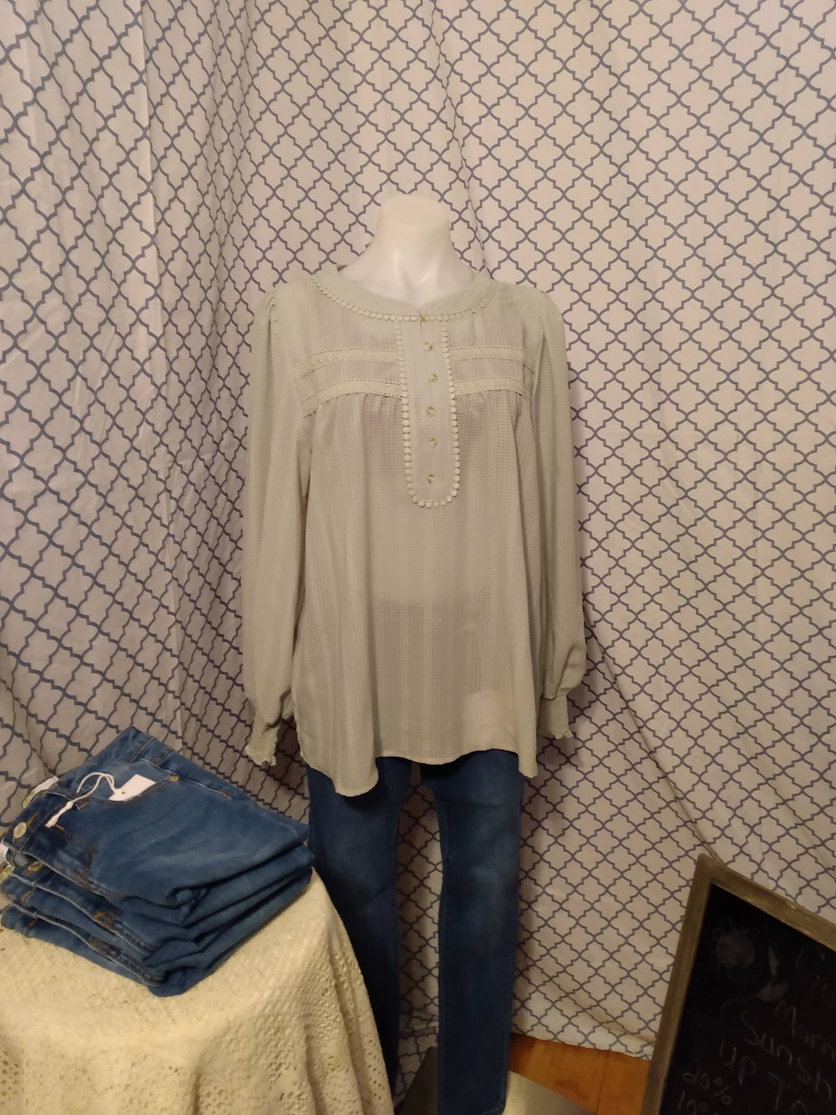 Plus check peasant blouse image 0