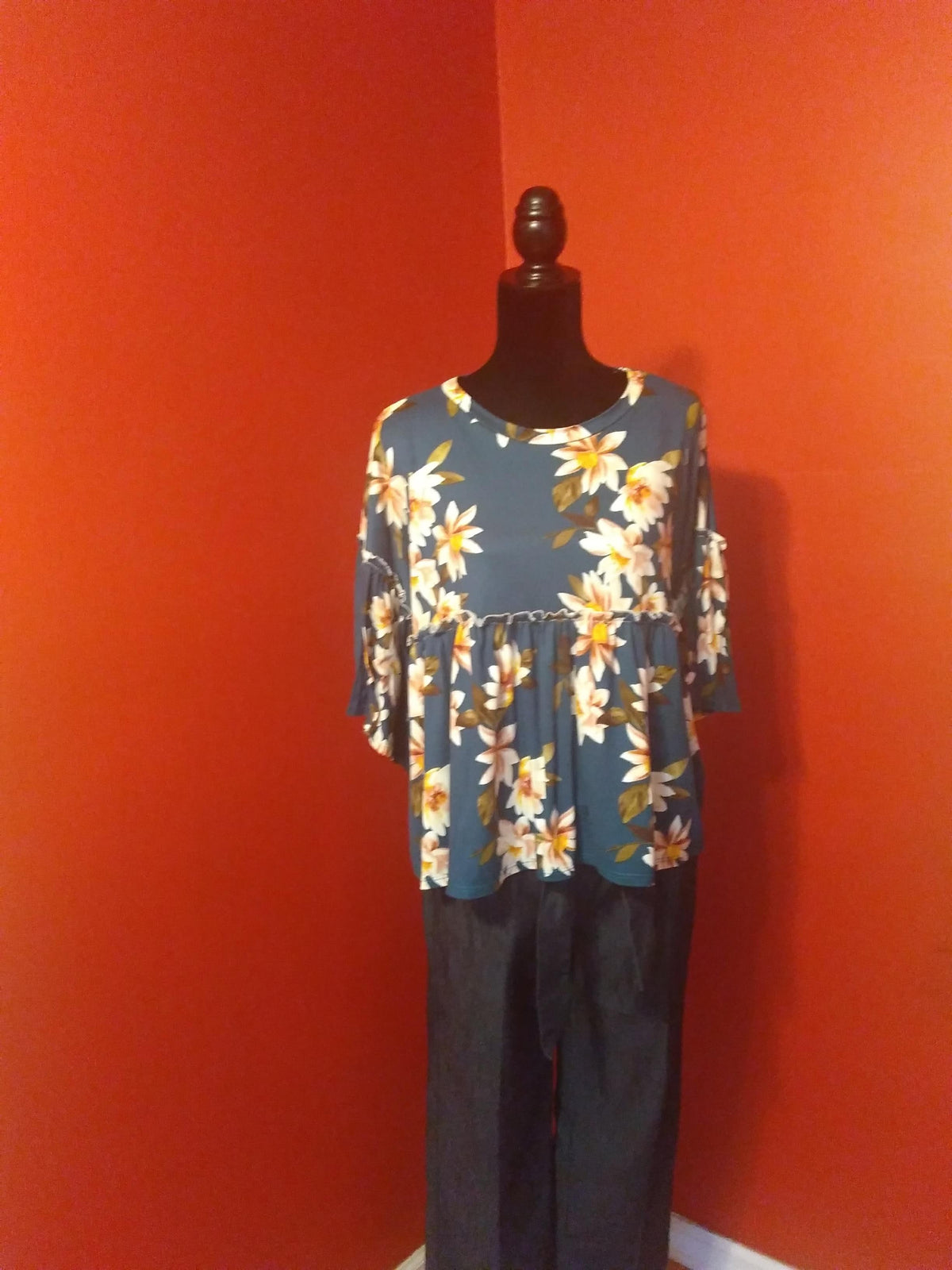 Teal Floral Top image 0